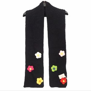 Knitted Flower Scarf Black Womens Stretch 3D Flowers Soft Winter Scarf New